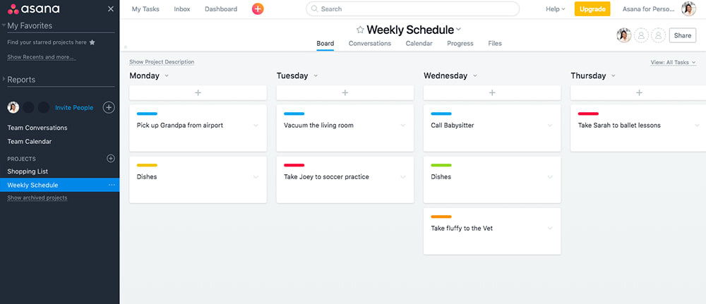 Asana for personal - Weekly Schedule